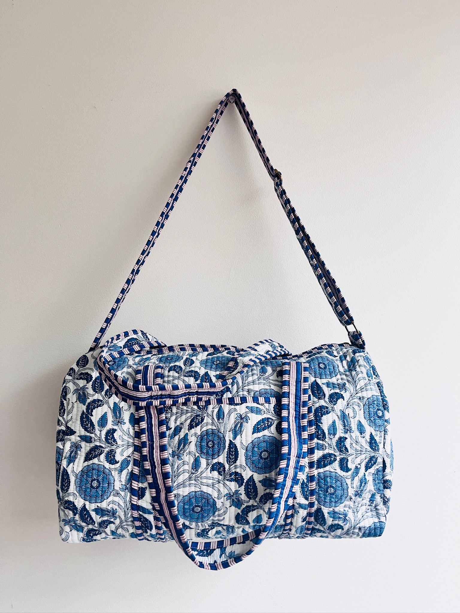 Weekendtas blauw/wit