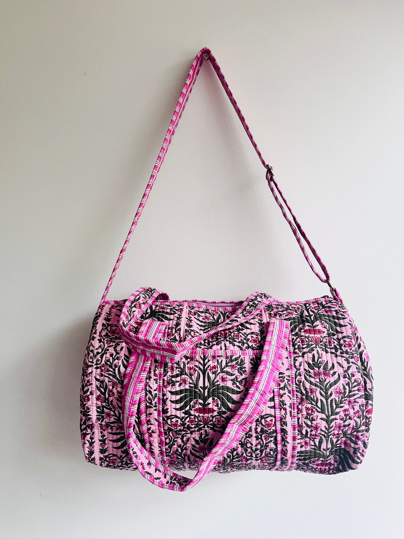 Weekendtas roze/groen